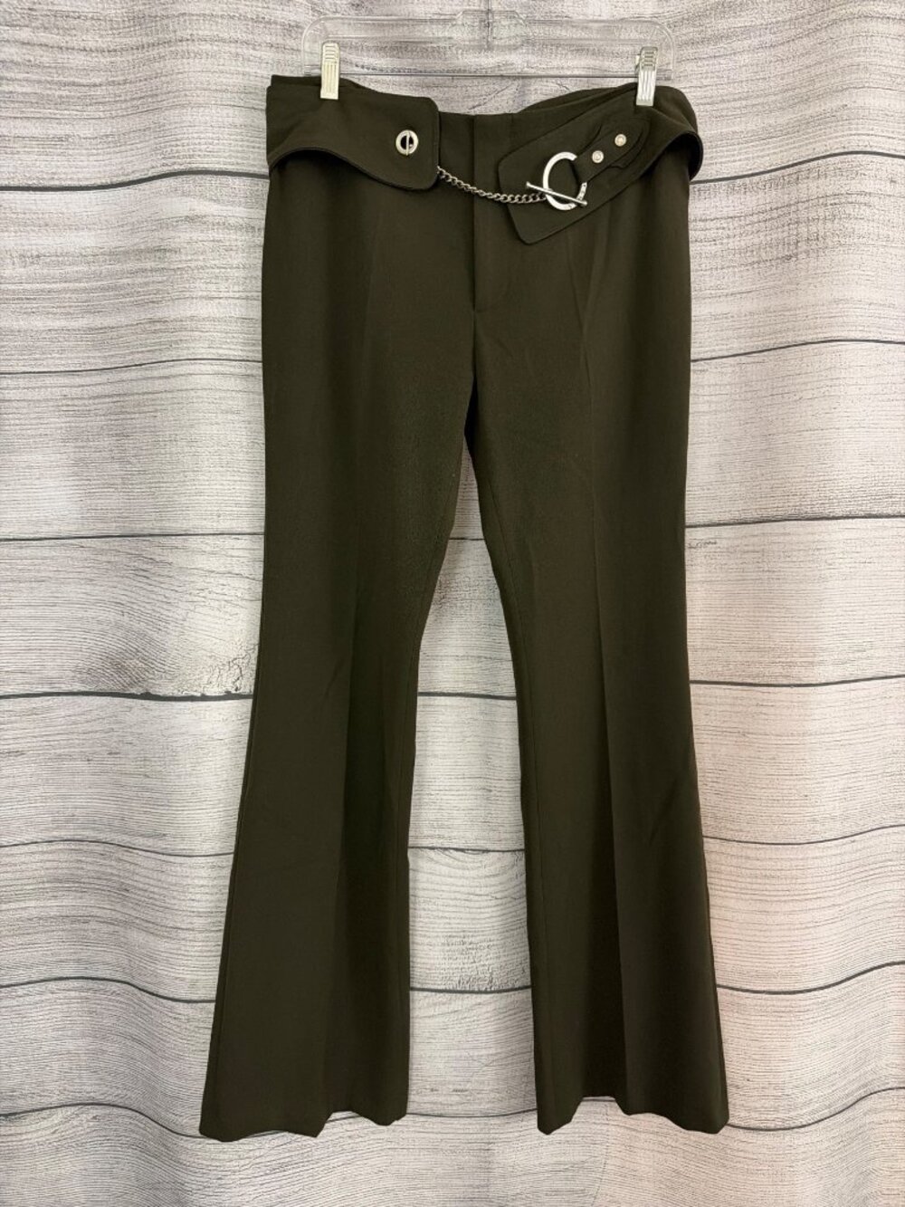 Vertigo Paris Olive Green Belted Flared Pants With Chain Detail Size 10